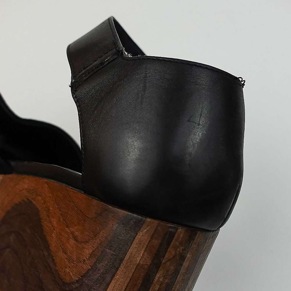 Celine Black Suede Platform Wavy Wood Block Heeled Buckle Sandal - FR 39/US 9 - Picture 9 of 12
